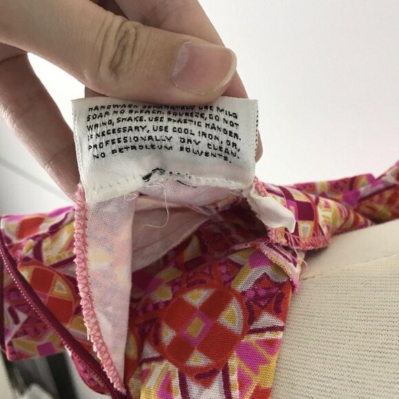 David Crystal Maxi Dress Size 6 Sleeveless Geometric Pink Yellow Vintage - Picture 6 of 7